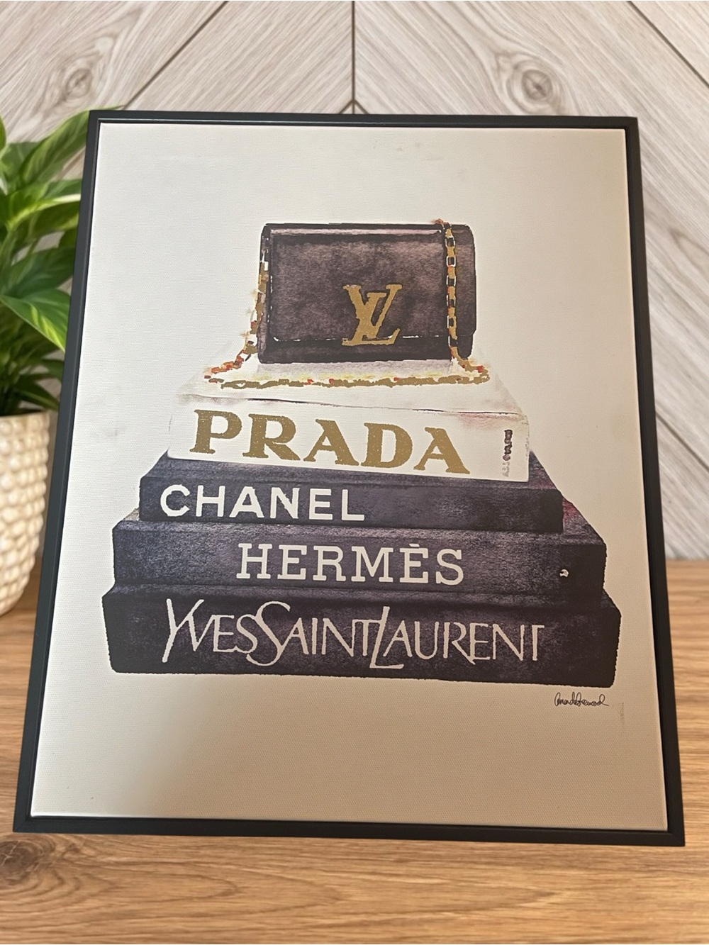 AMANDA GREENWOOD Luxury Purse Book Stack Framed Licensed Art 13x16”